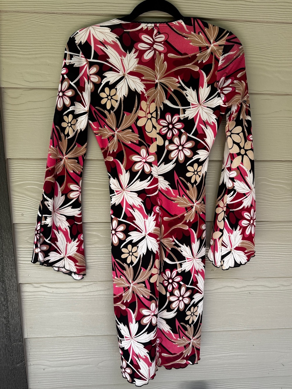 Vintage Y2K Flare Sleeve Floral Print Mesh Dress hippie festival feminine - Picture 2 of 11